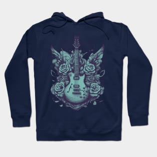 Electric guitar & roses pixel art blue Hoodie